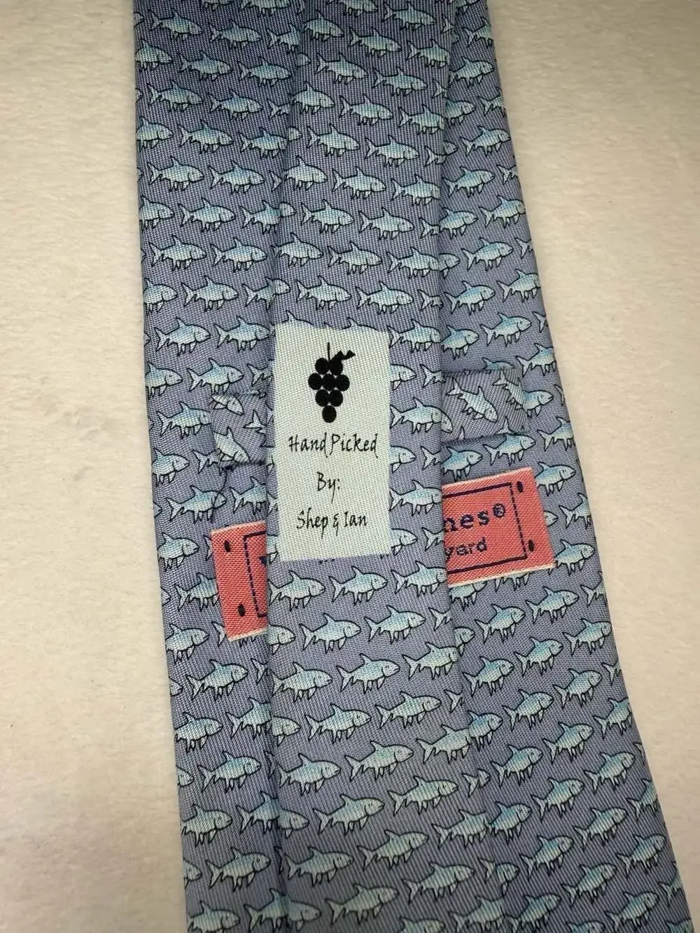 Vineyard Vines Blue Shark Pattern 100% Silk Necktie Made in USA